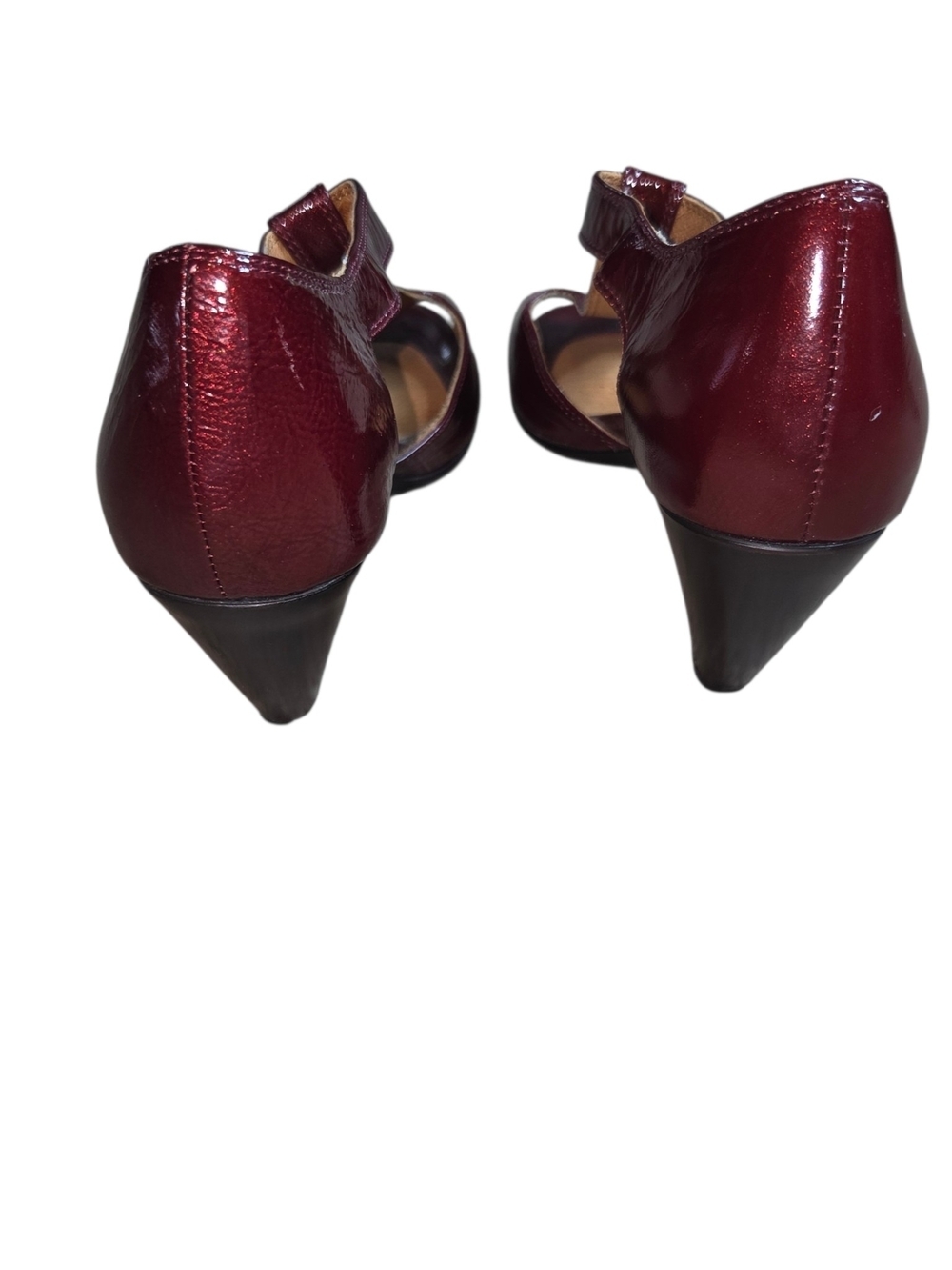 Sofft Burgundy T-Strap Peep-Toe Heels - Picture 7 of 10